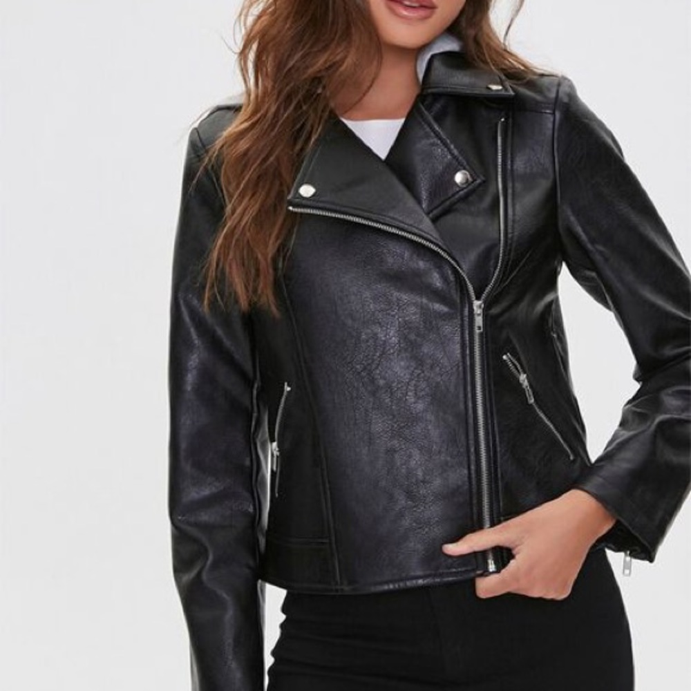 NWT Forever 21 Hooded Moto Jacket Zip Front